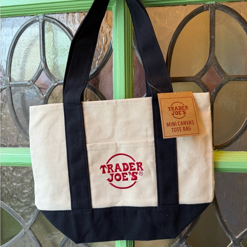🛍️Navy and Cream Canvas Mini Tote Bag